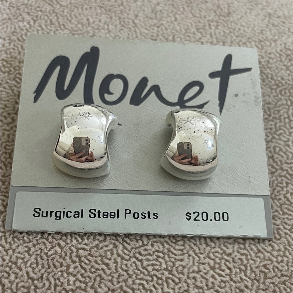 Monet Shiny Silver Clip-On Earrings